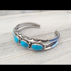 VTG STERLING SILVER TURQUOISE CUFF BRACELET